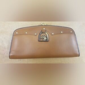1980’s Brown Leather Clutch Wallet with Horse Stirrup Accent